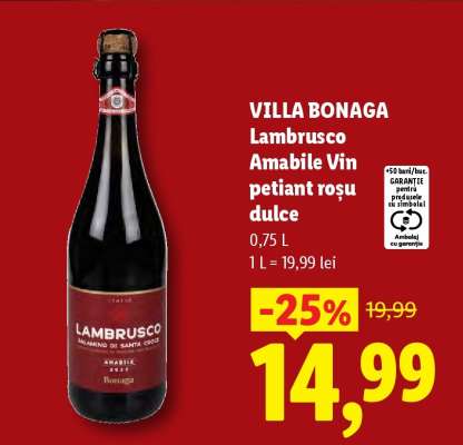 VILLA BONAGA Lambrusco Amabile Vin petiant roșu dulce
