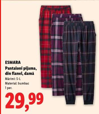 ESMARA Pantaloni pijama, din flanel, damă
