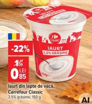 Iaurt din lapte de vacă, Carrefour Classic