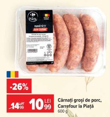 Cârnați groși de porc, Carrefour la Piață