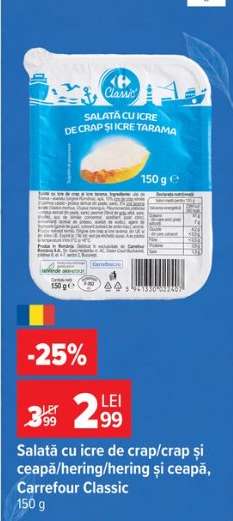 Salată cu icre de crap/crap și ceapă/hering/hering și ceapă, Carrefour Classic