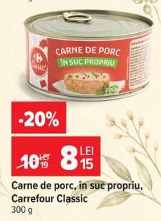 Carne de porc, în suc propriu, Carrefour Classic