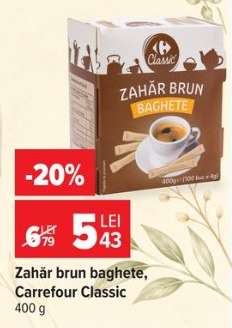 Zahăr brun baghete, Carrefour Classic