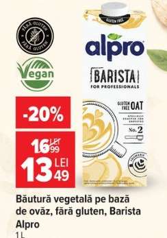 Băutură vegetală pe bază de ovăz, fără gluten, Barista Alpro