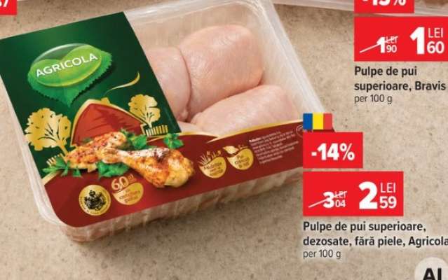 Pulpe de pui superioare, dezosate, fără piele, Agricola