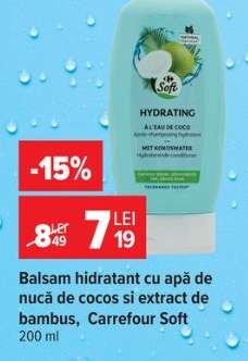 Balsam hidratant cu apă de nucă de cocos și extract de bambus, Carrefour Soft