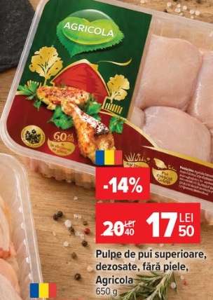 Pulpe de pui superioare, dezosate, fără piele, Agricola