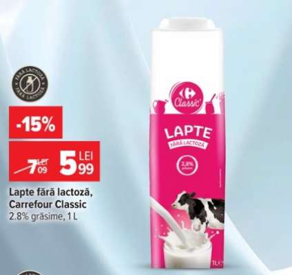Lapte fără lactoză Carrefour Classic