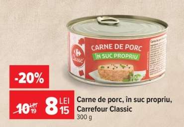 Carne de porc, în suc propriu, Carrefour Classic