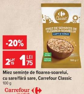 Miez semințe de floarea-soarelui, cu sare/fără sare, Carrefour Classic