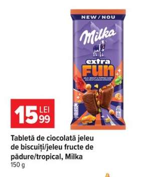 Tableta de ciocolată jeleu de biscuiți/jeleu fructe de pădure/tropical, Milka