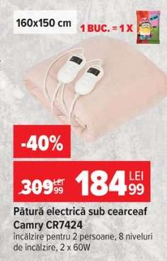 Pătură electrică sub cearceaf Camry CR7424