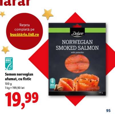 Somon norvegian afumat, cu fistic