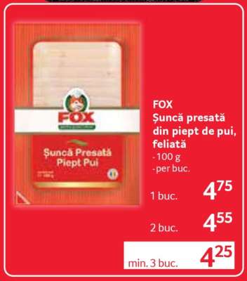 FOX Șuncă presată din piept de pui, feliată