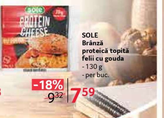 SOLE Brânză proteică topită felii cu gouda