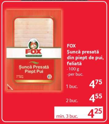 FOX Șuncă presată din piept de pui, feliată