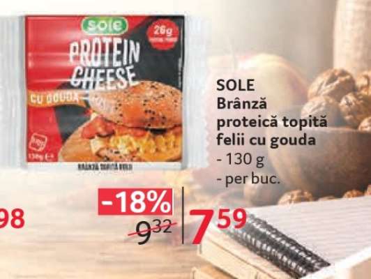 SOLE Brânză proteică topită felii cu gouda