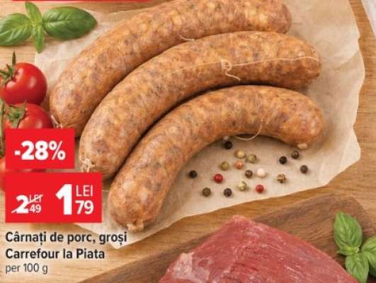 Cârnați de porc, groși, Carrefour la Piață