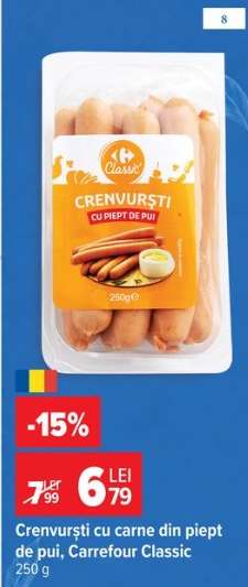 Crenvurști cu carne din piept de pui, Carrefour Classic